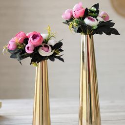Behoma Golden Metal Slim Cone Flower Vase, Golden (set of 2)-image-6