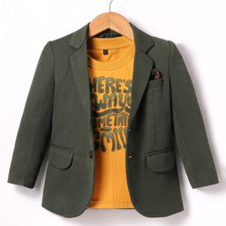 Robo Fry Knit Full Sleeves Solid Blazer With Text Printed T-Shirt - Olive Green-image-72