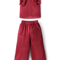 Lil Drama  Sleeveless Frill Detailed & Pleated Top & Pant Coordinating Set - Maroon-image-74
