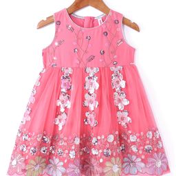 Babyhug Woven Sleeveless Sequined Embroidered Ethnic Dress - Pink-image-51