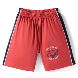 Taeko Single Jersey Knit Knee Length Shorts With Text Print - Red-picture-3