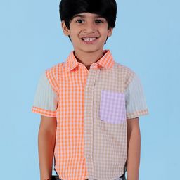 The Mom Store Cotton Half Sleeves Checked Shirt - Orange & Yellow-image-46