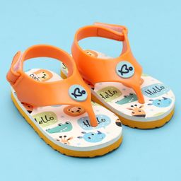 Babyoye Flip Flops with Velcro Closure & Animal Print - Orange & White-image-76