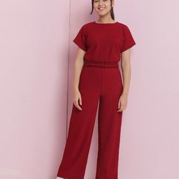 Lil Tomatoes Cotton Half Sleeves Solid Jumpsuit - Maroon-picture-18