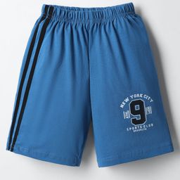 Taeko Single Jersey Knit Knee Length Shorts with Text Print & Tape Detailing - Blue-image-47