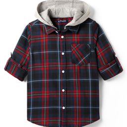 Pine Kids Cotton Woven Full Sleeves Hooded Checks Shirt - Dark Red-image-21