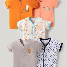 OHMS Single Jersey Knit Half Sleeves Front Open Printed Jhablas Pack Of 5 - Multicolour-image-43