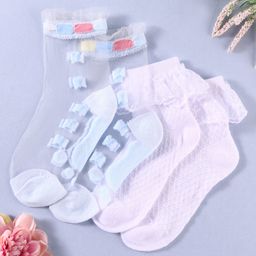 KIDLINGSS Pack Of 2 Bow Designed & Lace Detailed Socks - White & Light Blue-image-58