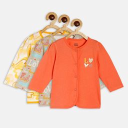 MINI KLUB Cotton Pack Of 3 Full Sleeves Typography & Hearts Printed Vests - Peach Grey & Yellow-image-24