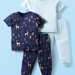 Kidi Wav Pack Of 2 Half Sleeves Striped & Reindeer Printed Tees & Coordinating Joggers Set - Multi Colour-3