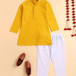 BT DEZINES Viscose Woven Full Sleeves Floral Embroidered & Sequins Embellished Kurta Pyjama Set - Yellow-image-87