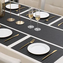 HOKIPO Black 7-Pieces Solid Rectangular Table Placemats & Table Runner image 2