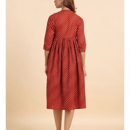 CRAFIQA Three Fourth Sleeves AbstractPrinted Maternity Dress With Concealed Zipper Nursing Access - Red image 3