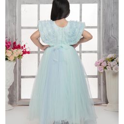Tiny Kingdom Net Half Cap Sleeves Sequins Embellished Fur Detailed Gown - Green image 3