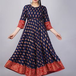 HERE&NOW Floral Printed Notch Neck Empire Anarkali Kurta-image-64