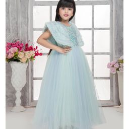 Tiny Kingdom Net Half Cap Sleeves Sequins Embellished Fur Detailed Gown - Green image 5