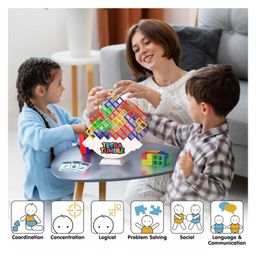Tygatec 32 Pcs The Original Tetra Tower Stacking Blocks Balance Game, Family Board Games for Kids & Adults-Balancing Stacking Toys Building Blocks for Parties, Travel, Multi-Colored image 5