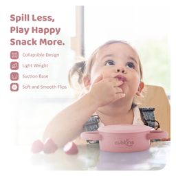 CUBKINS Snack Cup with Lid for Children | Collapsible | Suction Base | Soft & Smooth Flips | 100% Silicone, BPA Free, Food Grade, FDA Approved | Easy to Clean (Raspberry) image 5