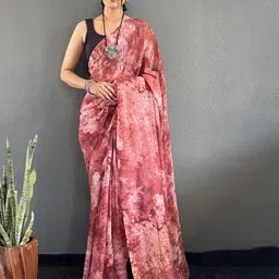 HERE&NOW Tie and Dye Pure Georgette Ready to Wear Saree-image-58