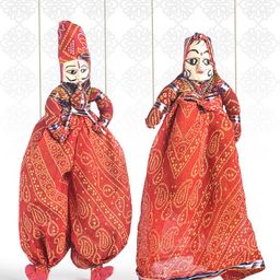 Kuber Industries Red & Beige 2 Pieces Rajasthani Puppets Wooden Wall Decors-21