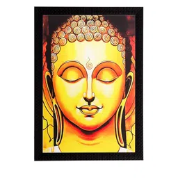 eCraftIndia Yellow & Brown Meditating Buddha Matt Textured Wall Art-image-12