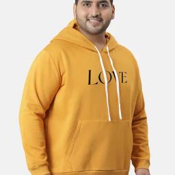 Instafab Plus Yellow Cotton Regular fit Printed Plus Size Hooded Sweatshirt-image-81