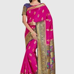 Mimosa Pink Woven Sarees With Blouse-image-60