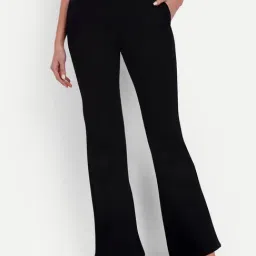 Broadstar Black Flared Fit High Rise Trousers-image-115