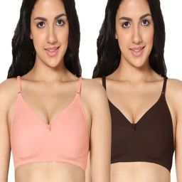 IN CARE Peach & Brown Cotton T-Shirt Bras - Pack Of 2-image-0