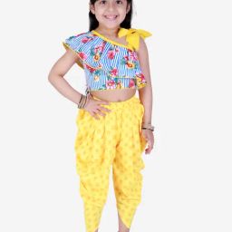 TWISHA Kids White & Yellow Floral Print Top with Dhoti-image-79