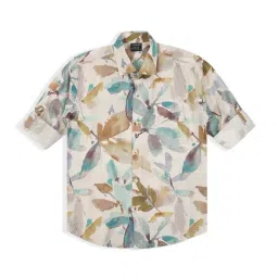 Cavio Cream Cotton Comfort Floral Shirt-image-6