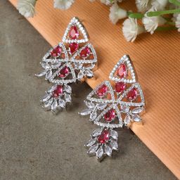 ZENEME Rhodium-Plated Triangular Drop Earrings-24