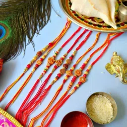 Anouk Set Of 8 Beaded Thread Rakhis With Roli Chawal-image-29