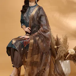 Anouk Yoke Design Embroidered Straight Thread Work Kurta With Dhoti Pants & Dupatta-picture-25
