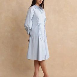 RAREISM Blue Cotton Blend Solid Long Sleeves Dress-image-17