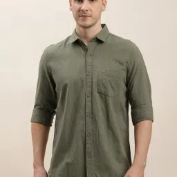 Turtle Olive Khadi Slim Fit Striped Shirt-image-10