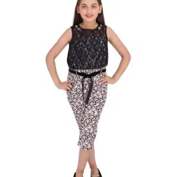 Cutecumber Kids Black Printed Jumpsuit & Belt-image-59