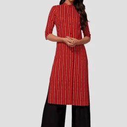 Mimosa Red Cotton Striped Straight Kurta-image-32