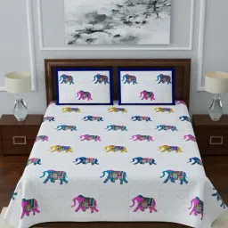 Living Roots Multicolor Jaipuri Printed Cotton Bed Sheet with 2 Pillow Cover-image-23