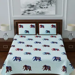 Living Roots Multicolor Jaipuri Printed Cotton Bed Sheet with 2 Pillow Cover-34