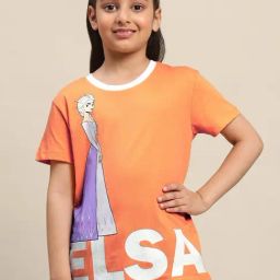 Kidsville Orange & White Cotton Printed Elsa T-Shirt-picture-23
