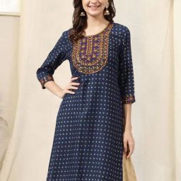 MIRCHI FASHION Blue Embroidered Straight Kurta-picture-41