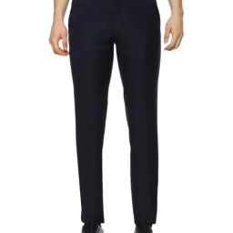 Van Heusen Navy Slim Fit Flat Front Trousers-image-82