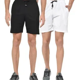 Vimal Jonney Black & White Regular Fit Shorts - Pack of 2-image-85