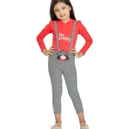 Peppermint Kids Black & Red Chequered Full Sleeves Jumpsuit-image-19