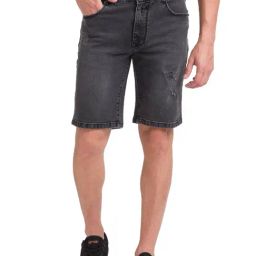 Parx Black Regular Fit Distressed Denim Shorts-image-55
