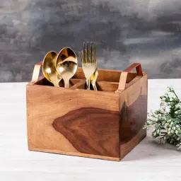 Nestroots Brown Wood 3 Section Cutlery Holder-21