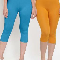 Gracit Sky Blue & Orange Mid Rise Capris - Pack Of 2-image-86