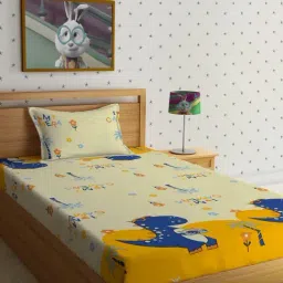 HOSTA HOMES Character based Multicolor 220 TC Glace Cotton Single Kids Bed Sheet with 1 Pillow Cover-18