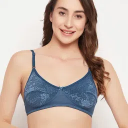Clovia Blue Self Pattern Full Coverage Bra-image-1
